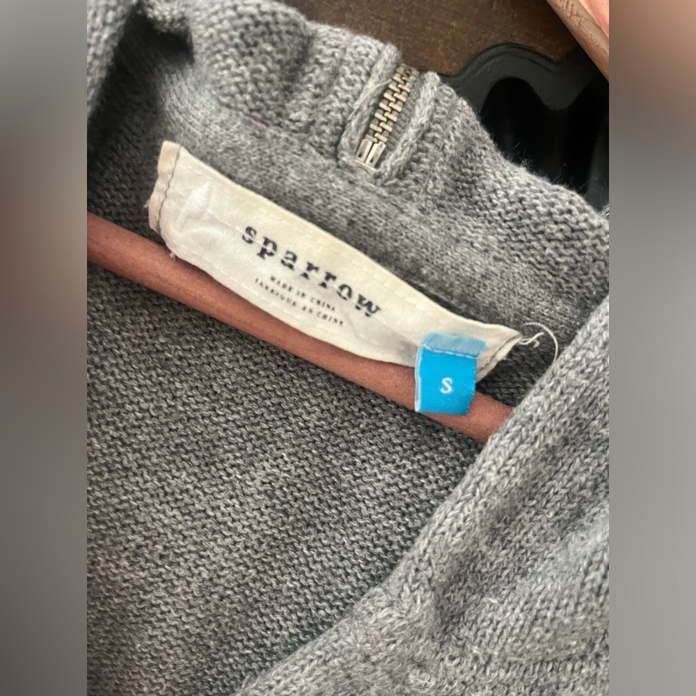 Sparrow for Anthropologie grey hoodie cardigan 3/4 sleeve adjustable Small - Picture 6 of 8